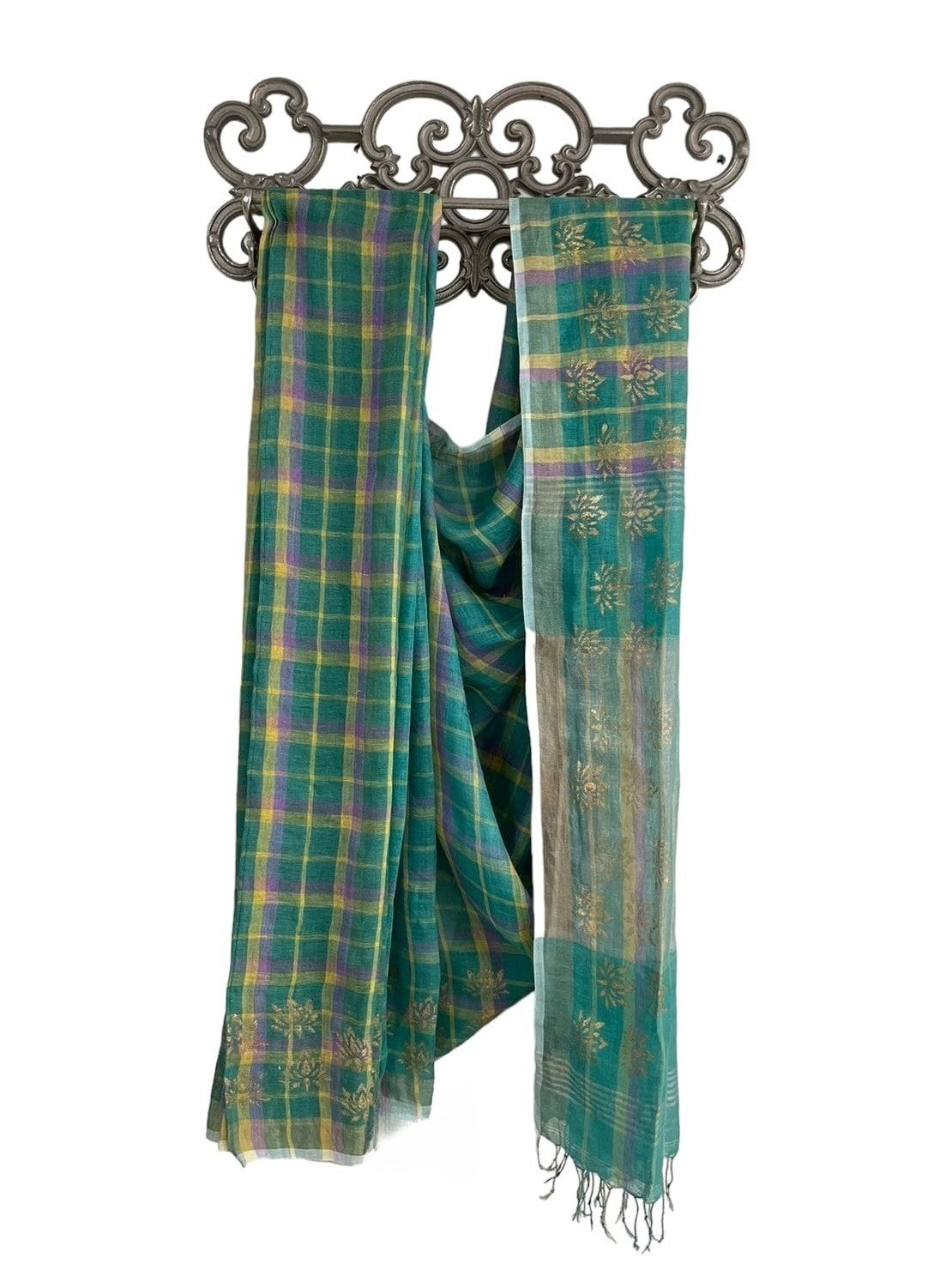 Oct 2025 Green Check Saree 2