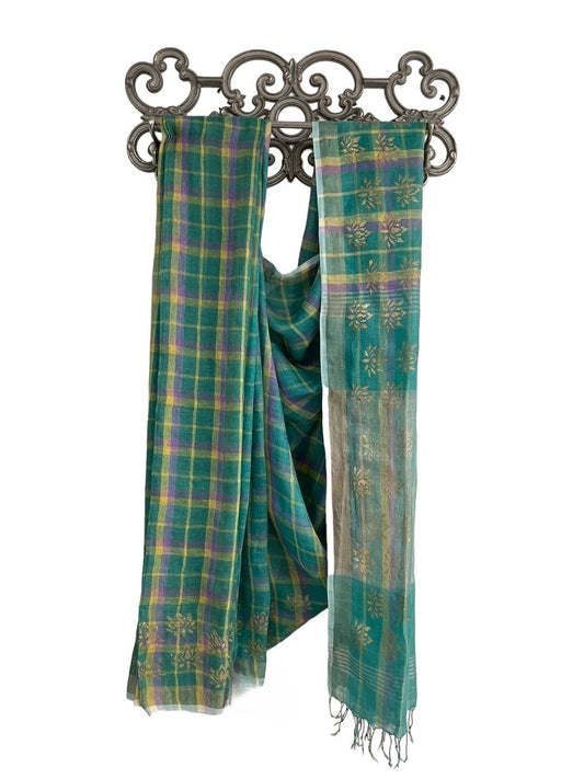 Oct 2025 Green Check Saree 2