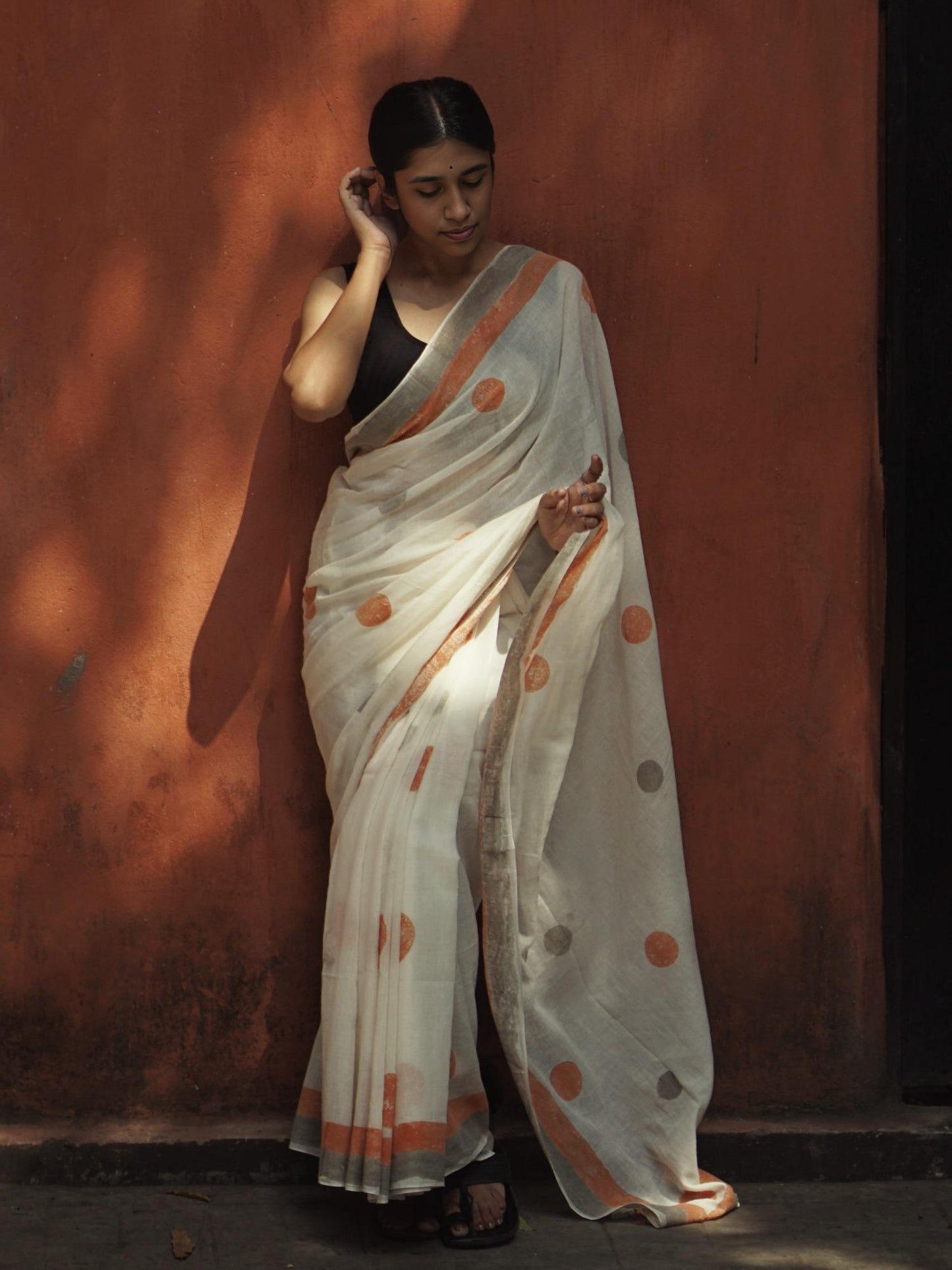 Orange-GreyGeometrySaree02