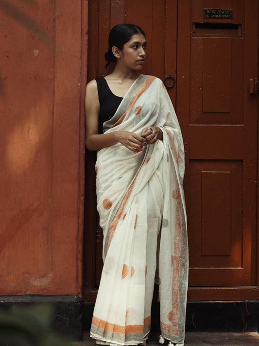 Orange Grey Saree