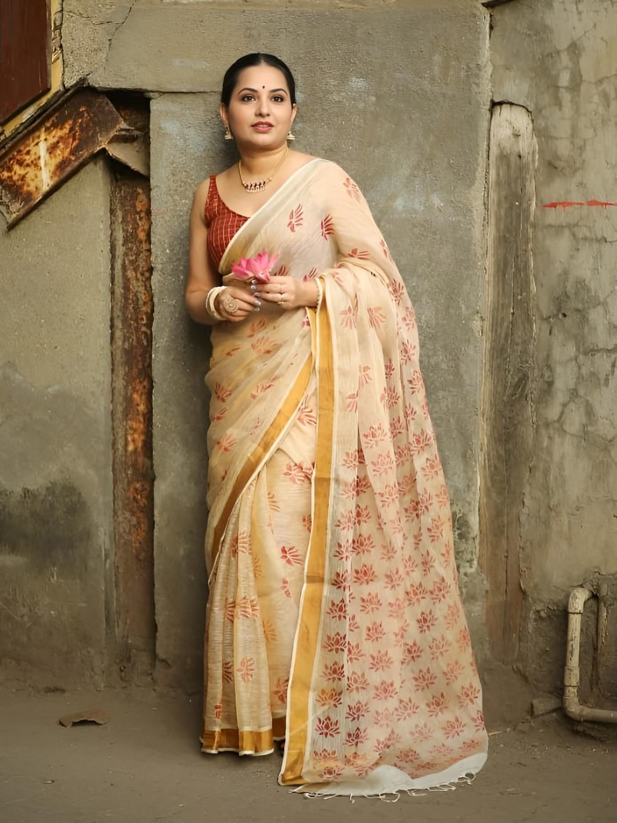 Lotus Red saree