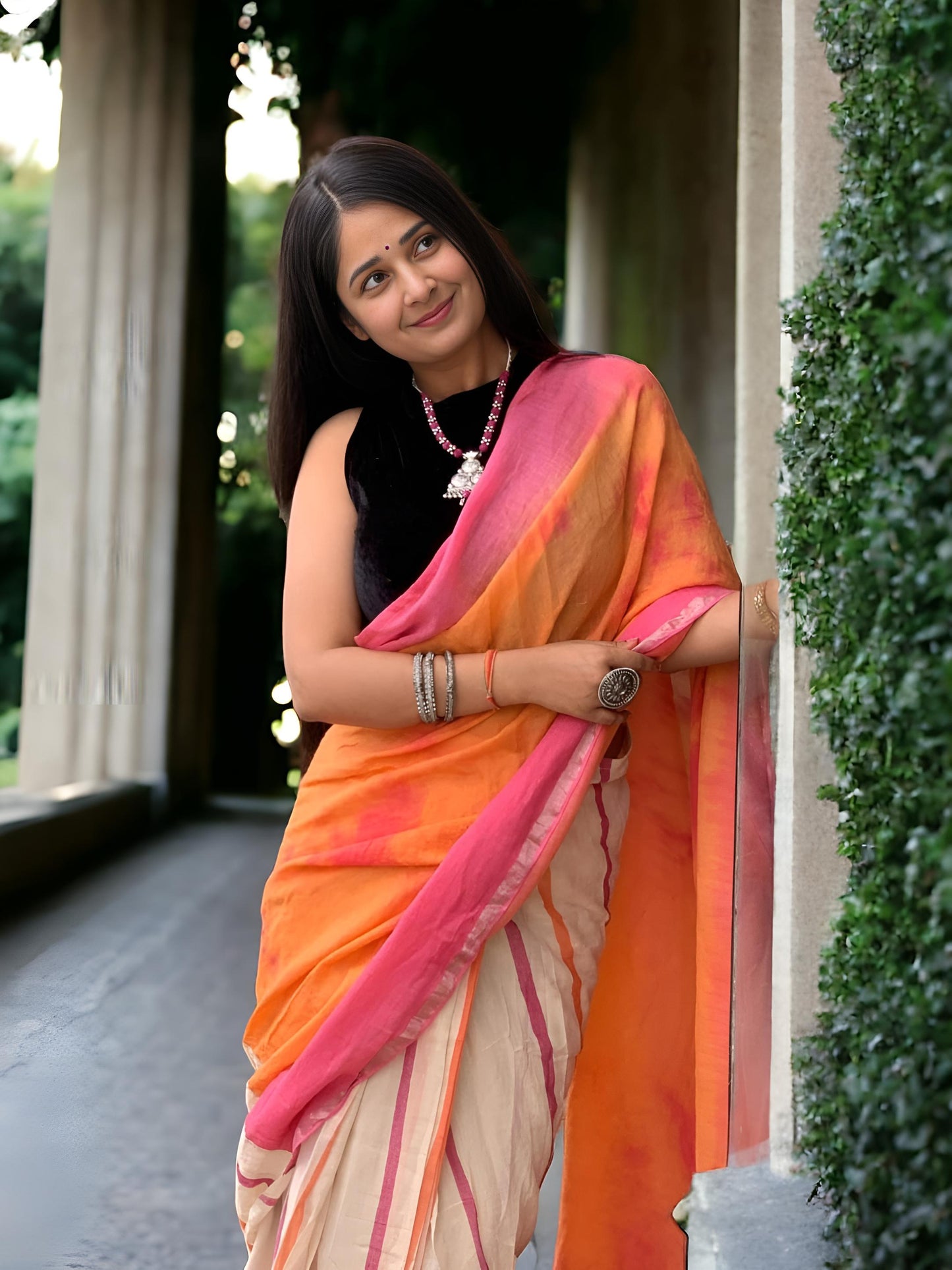 Ready Orange Pink Saree