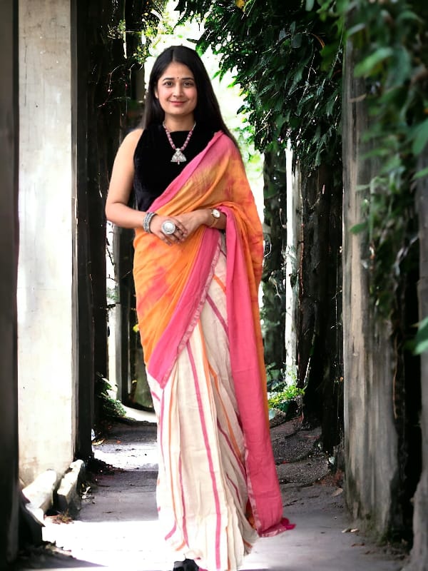 Ready Orange Pink Saree