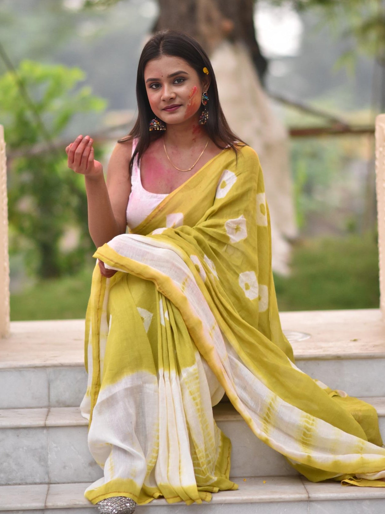 Shibori Lemon Saree