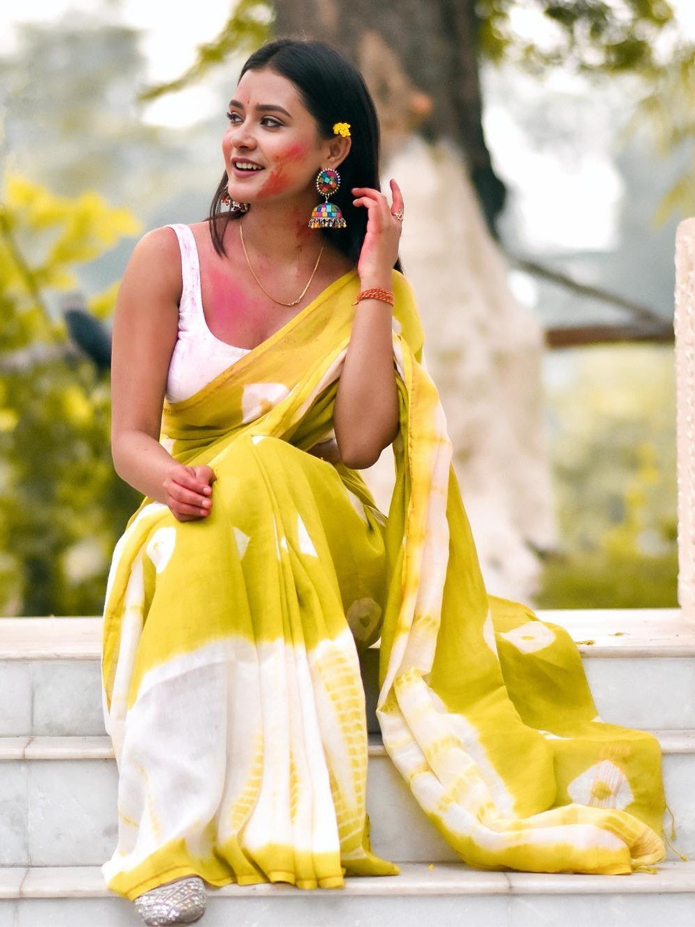 Shibori Lemon Saree