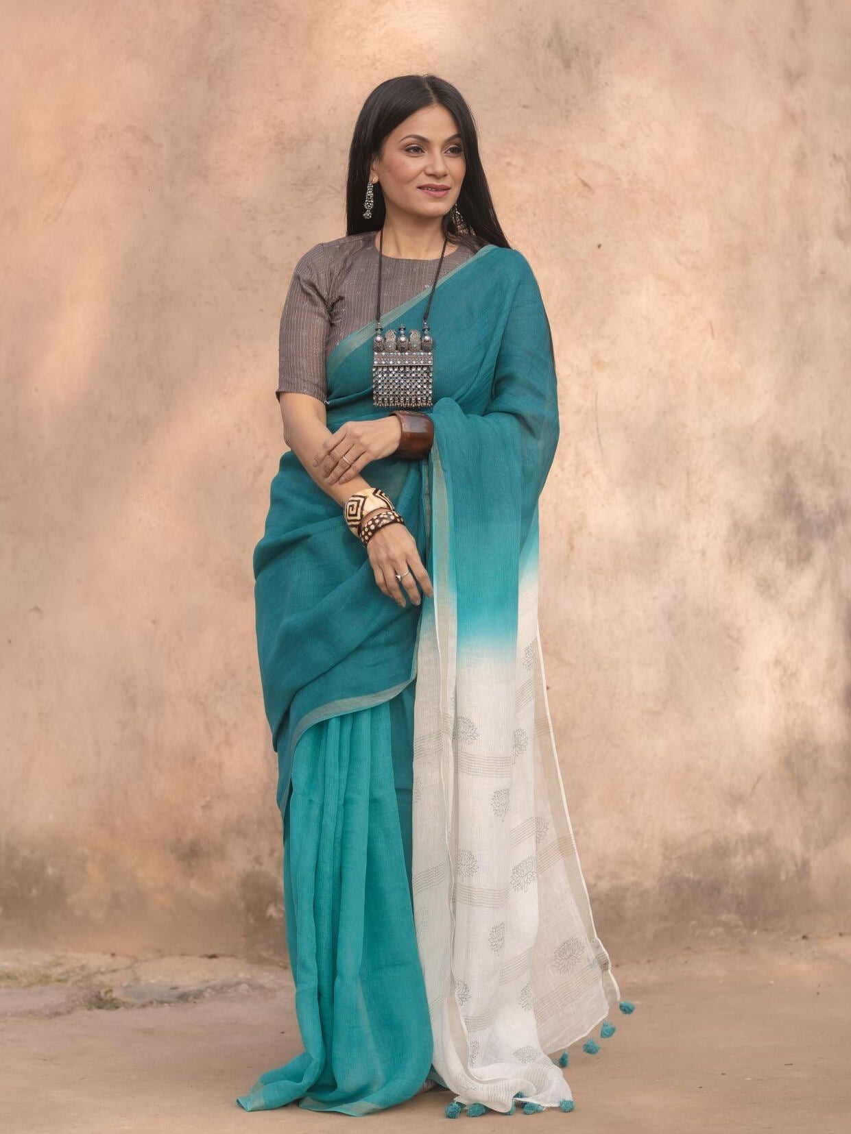 Lotus Teal Saree