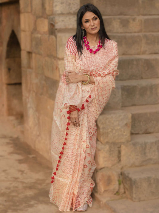 Bani Thani White Red Saree