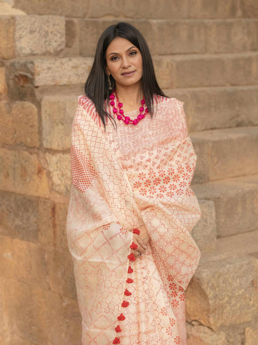 Bani Thani White Red Saree