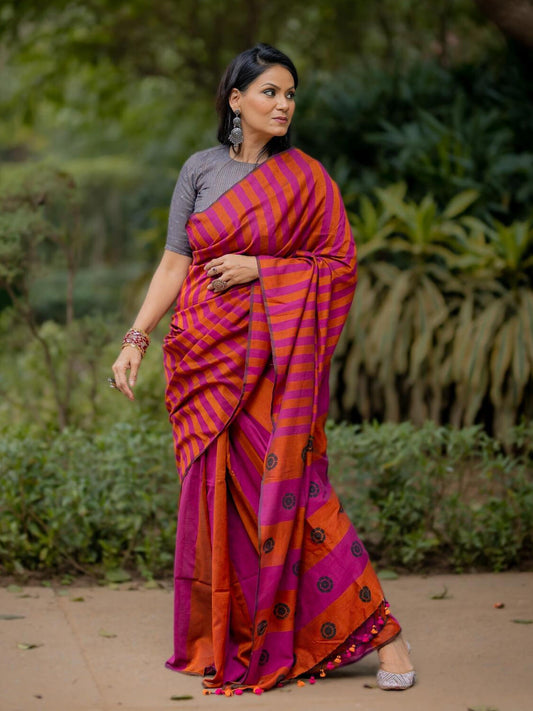 Kapaas Pink Orange Saree