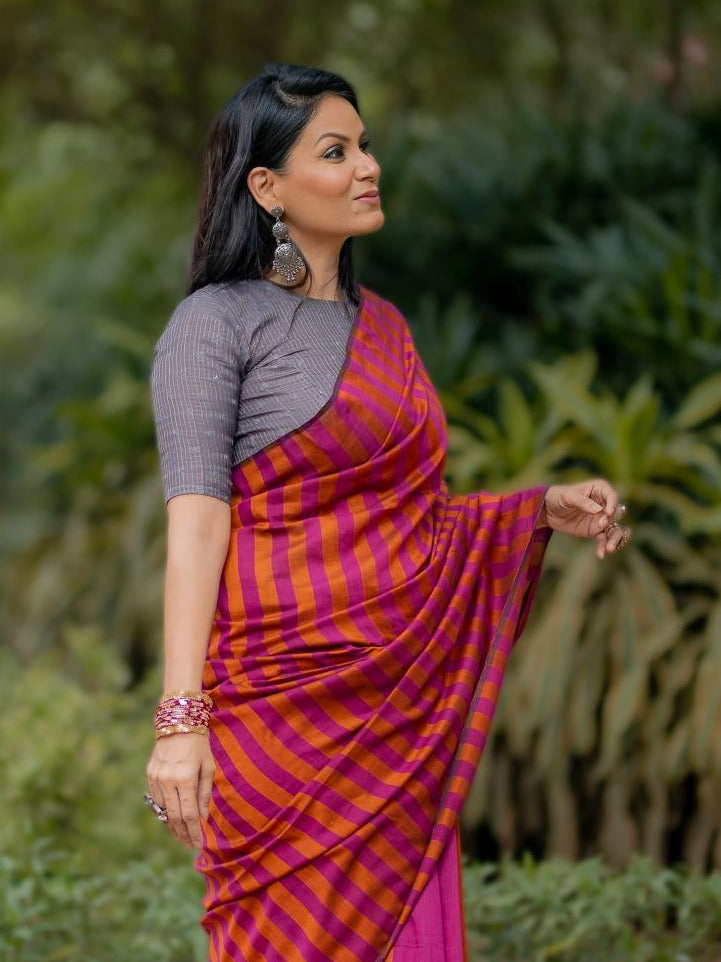 Kapaas Pink Orange Saree