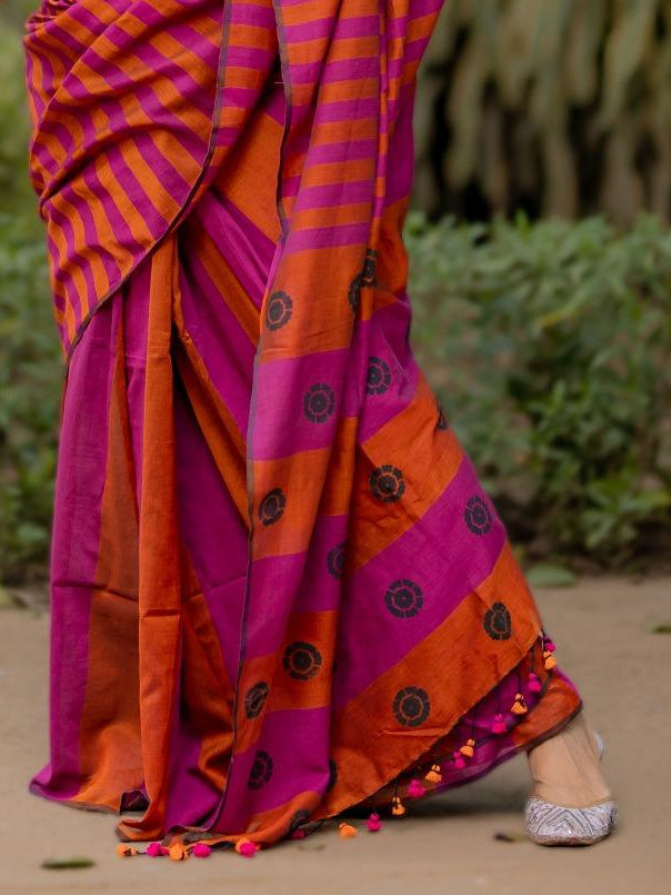Kapaas Pink Orange Saree