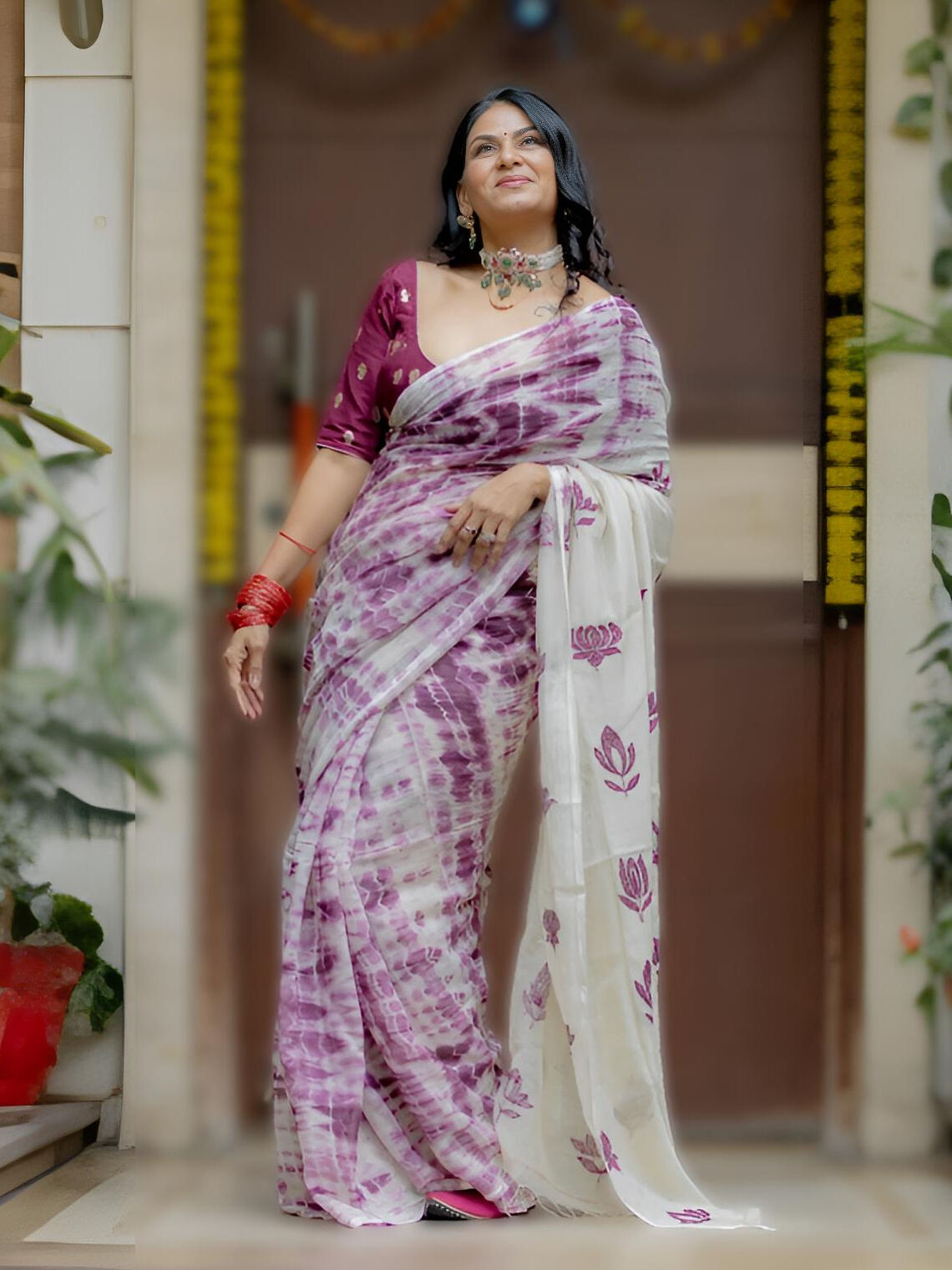 Kantha Plum Saree