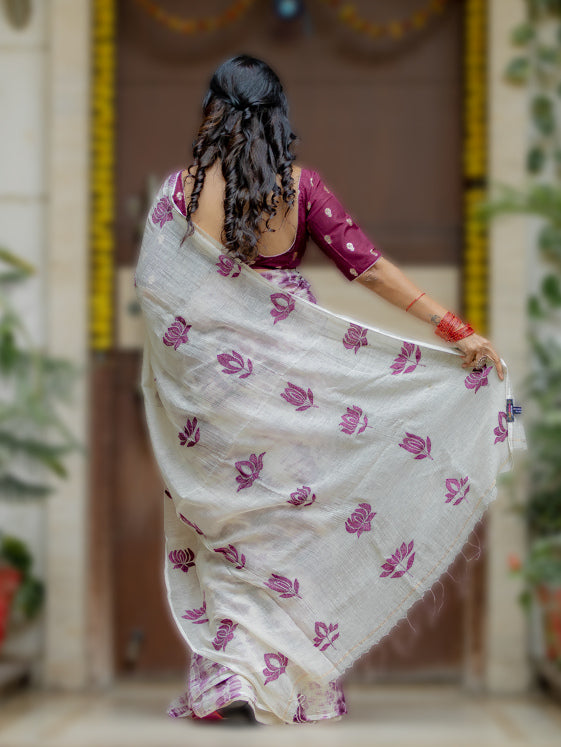 Kantha Plum Saree