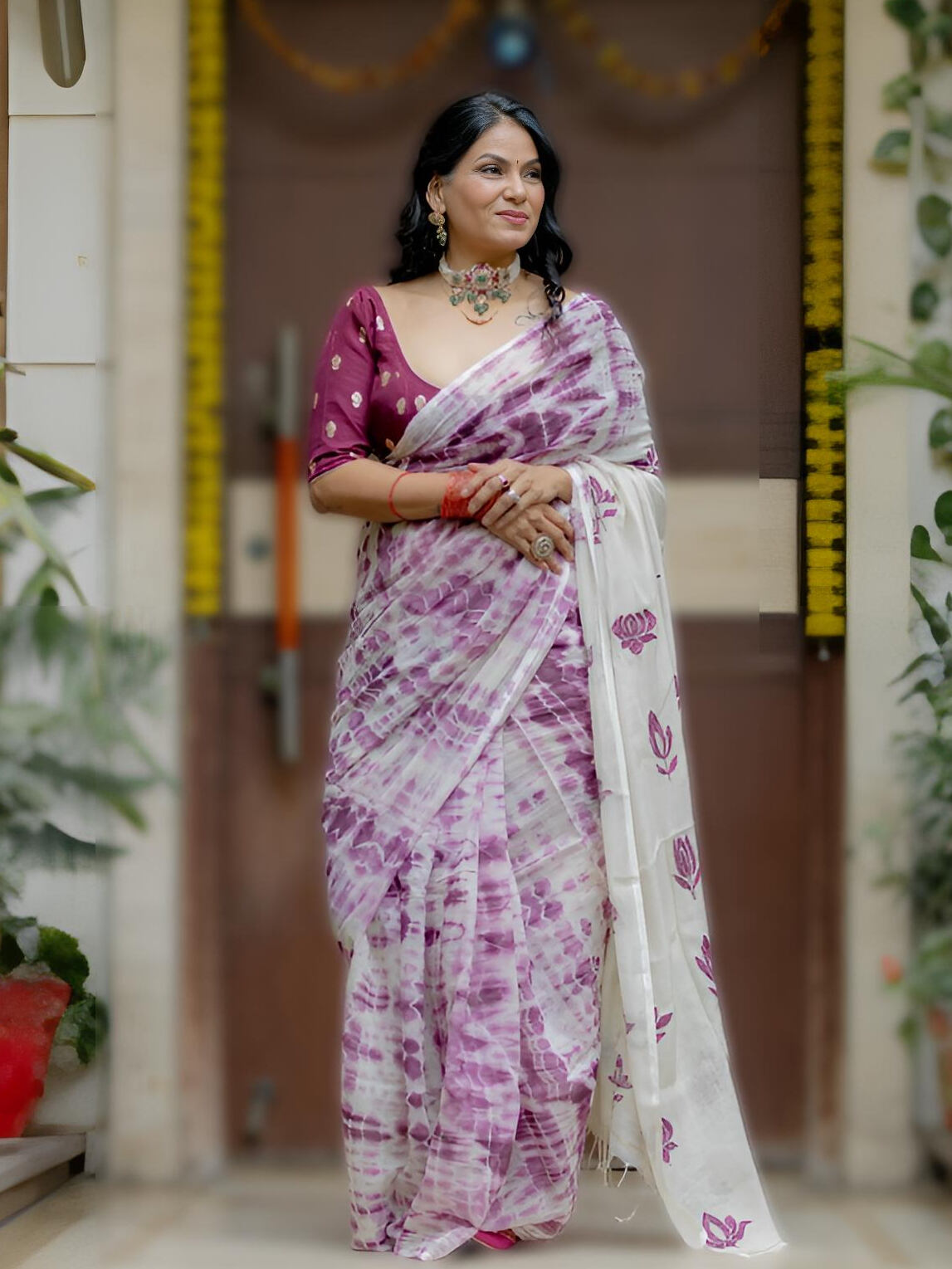 Kantha Plum Saree