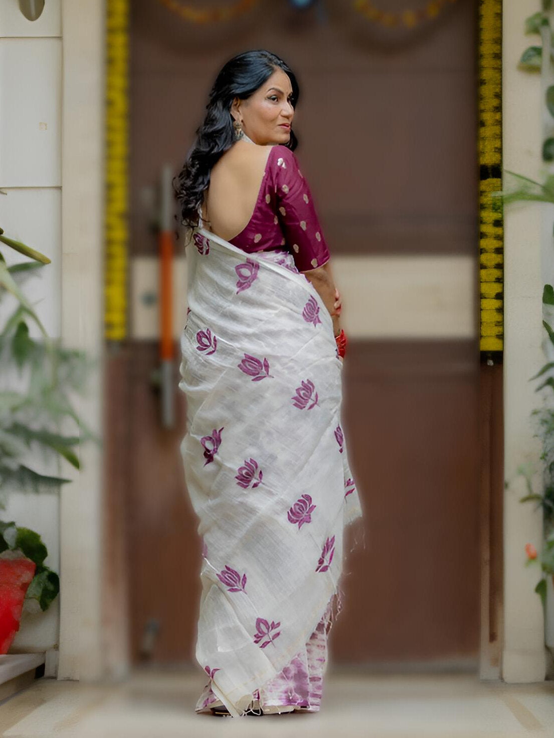 Kantha Plum Saree