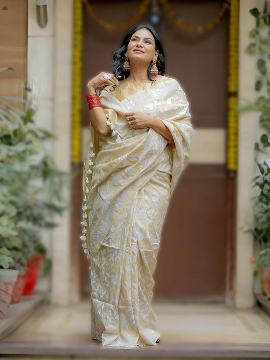 Kantha Ivory Saree