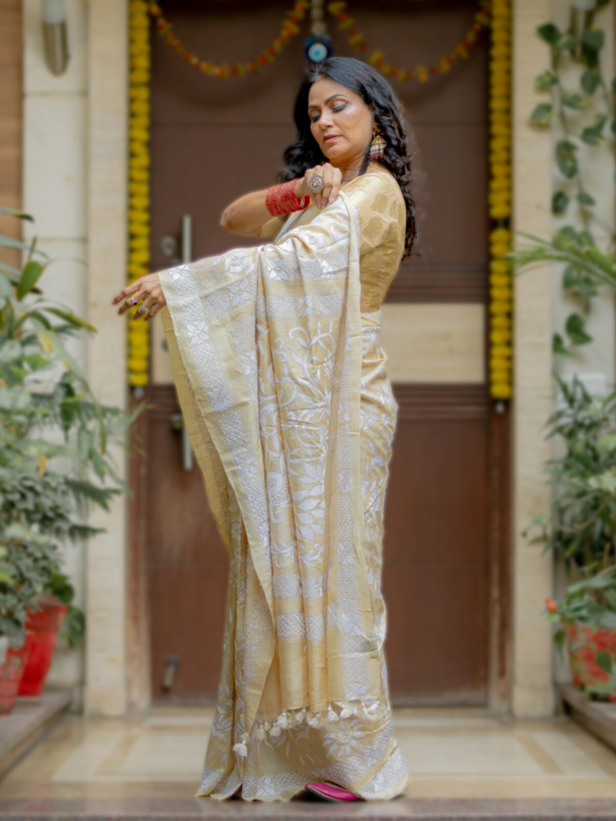 Kantha Ivory Saree