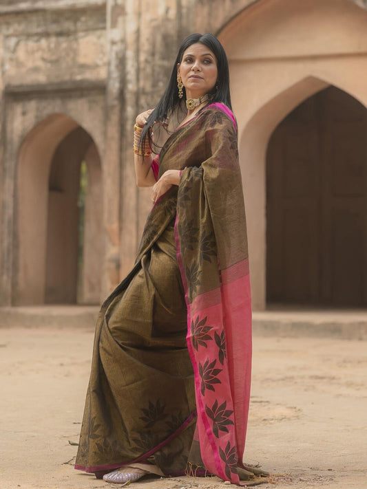 Lotus Khaki saree