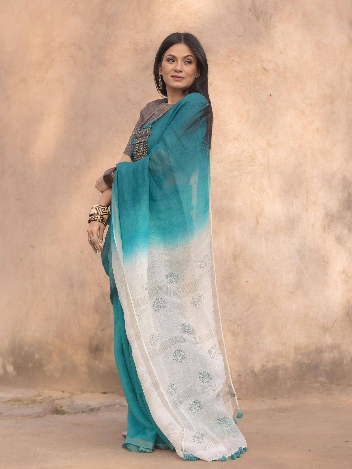 Lotus Teal Saree