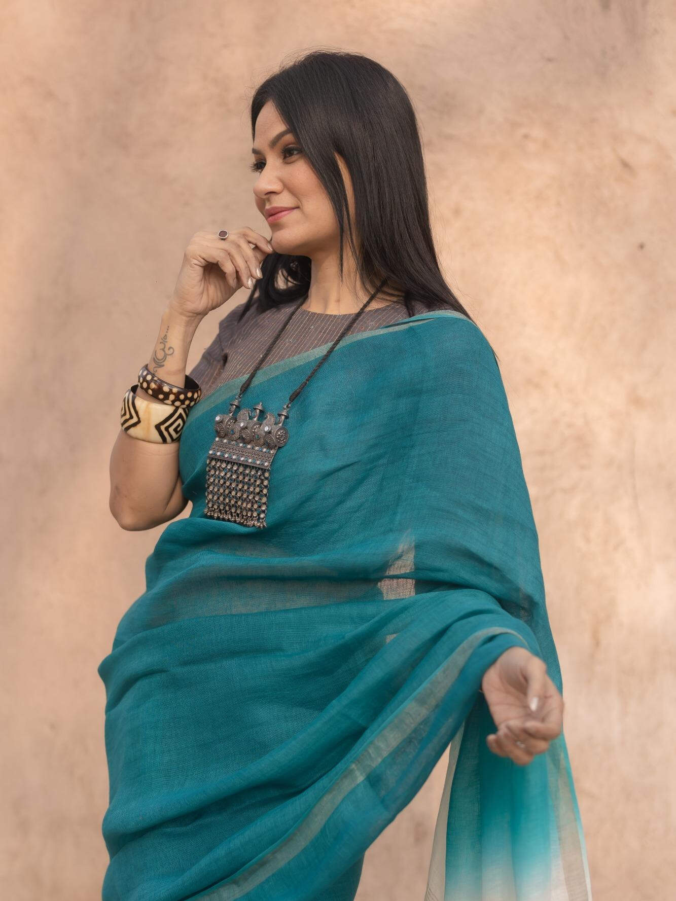 Lotus Teal Saree