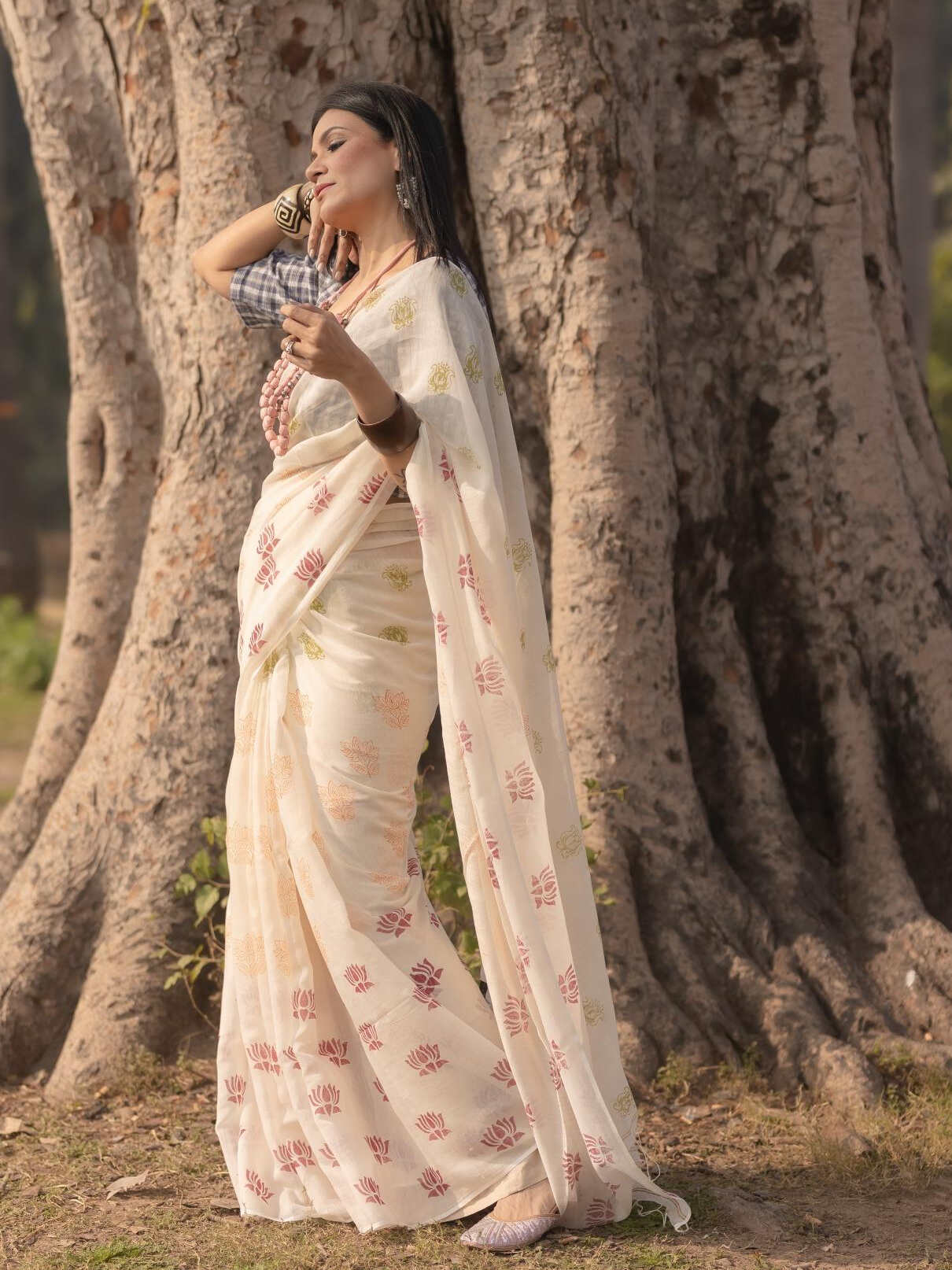 Lotus white saree