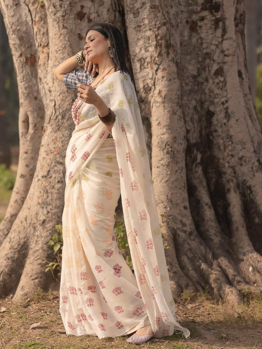 Lotus white saree