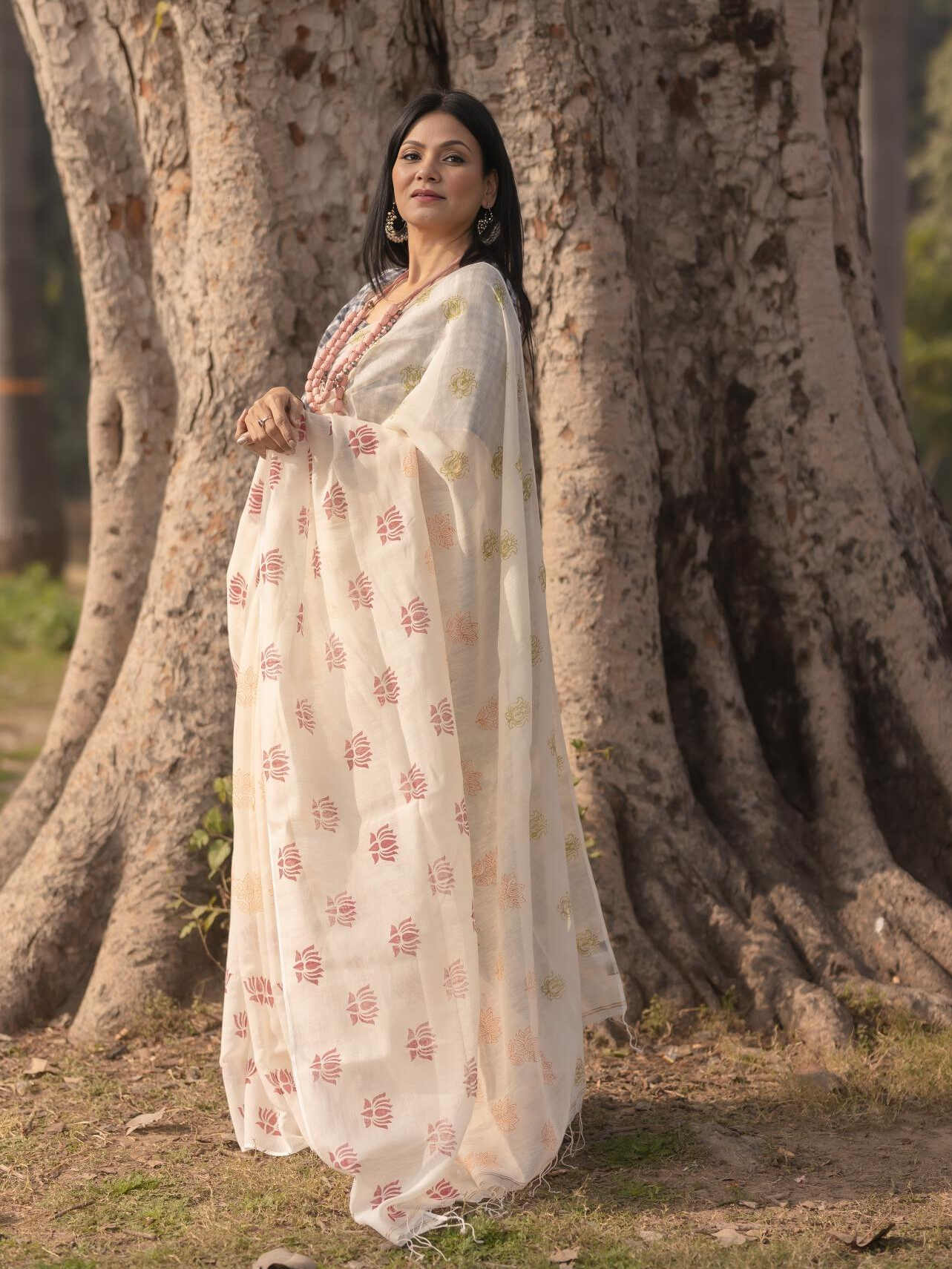 Lotus white saree