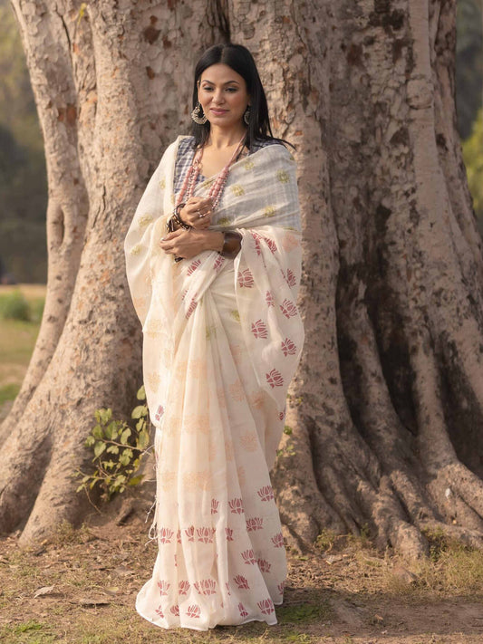 Lotus white saree