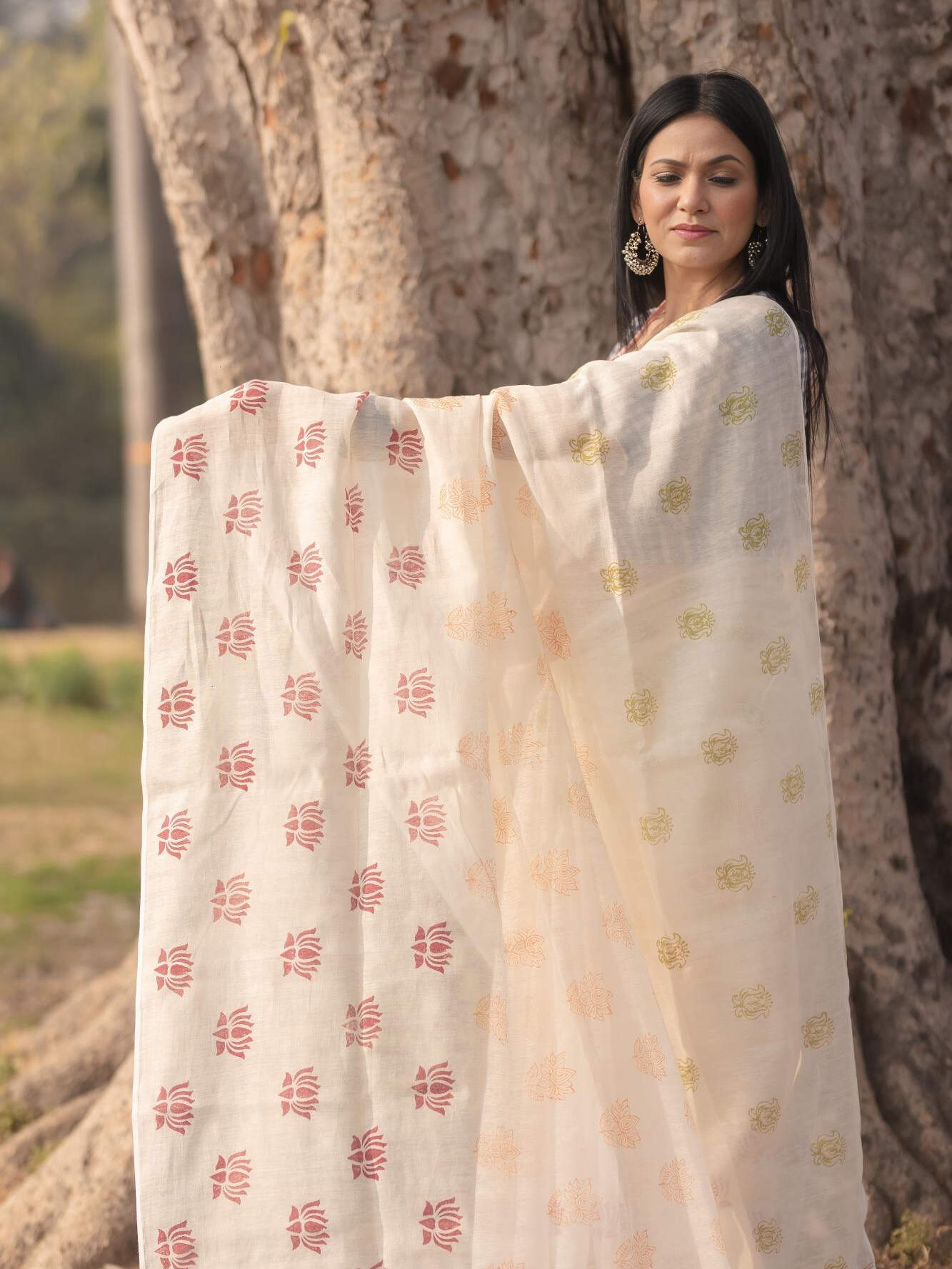 Lotus white saree