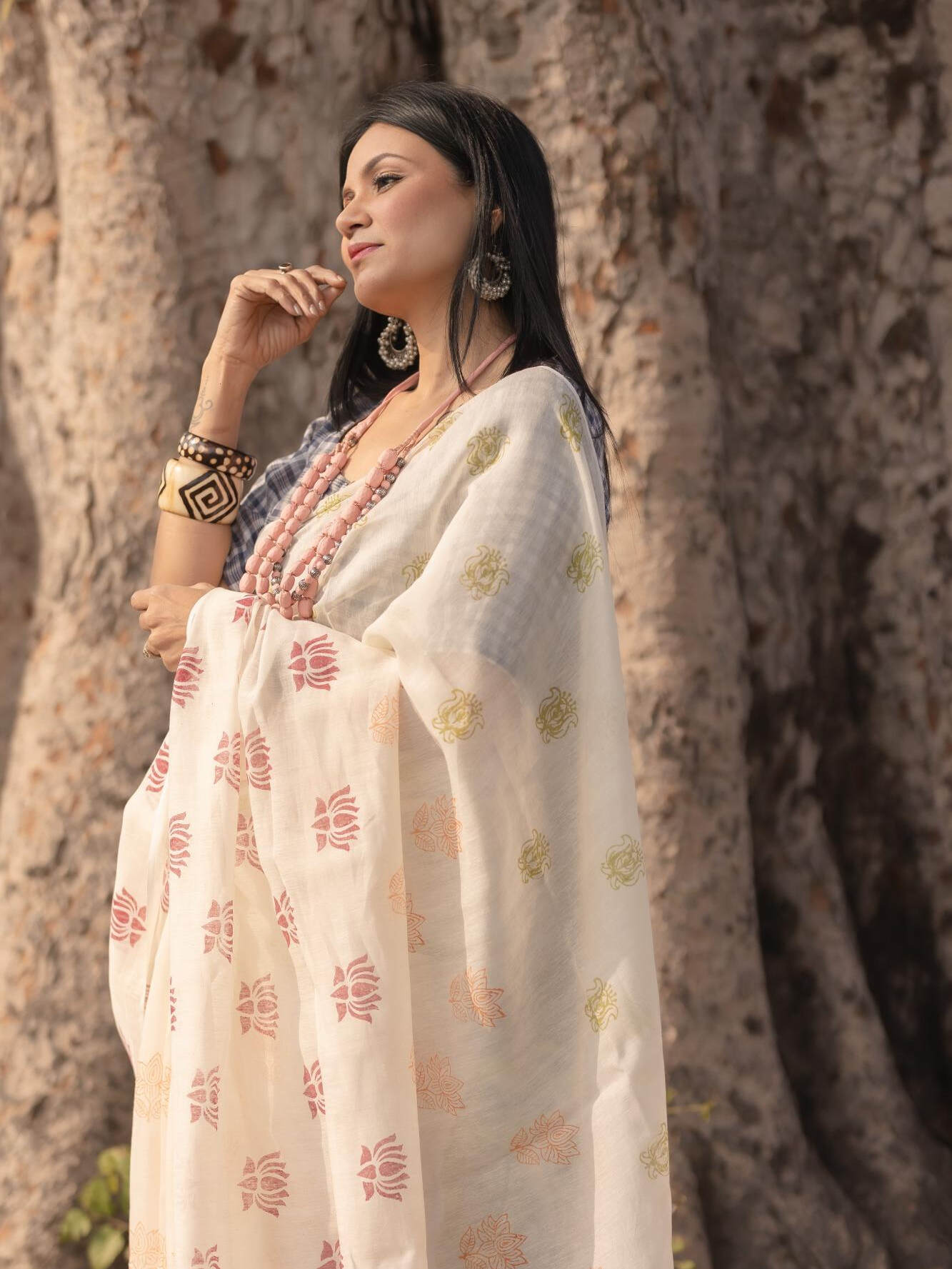 Lotus white saree