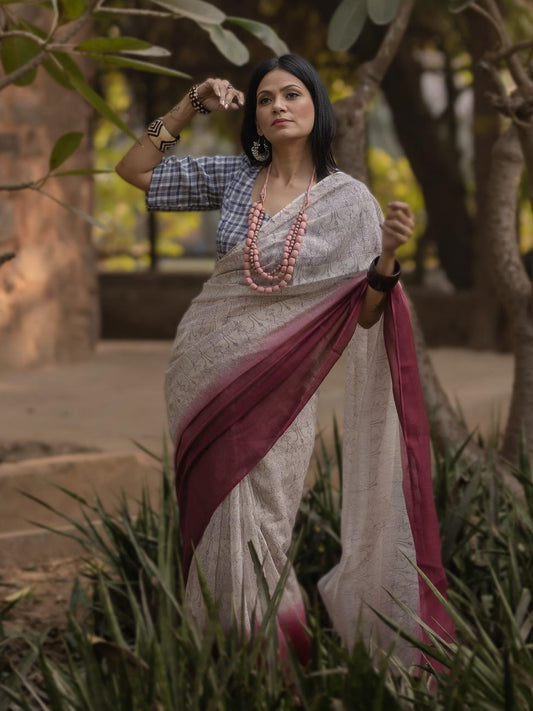 Lotus Burgundi Saree