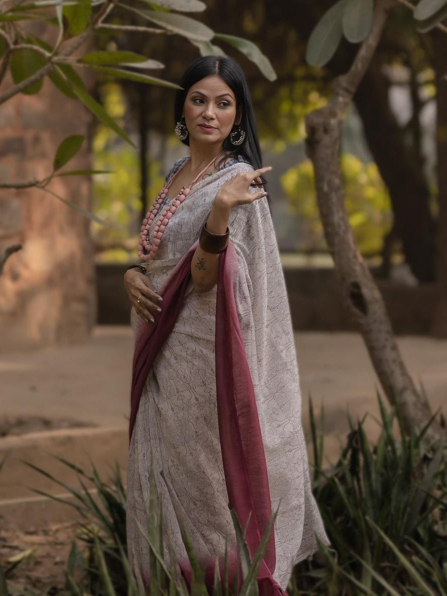 Lotus Burgundi Saree