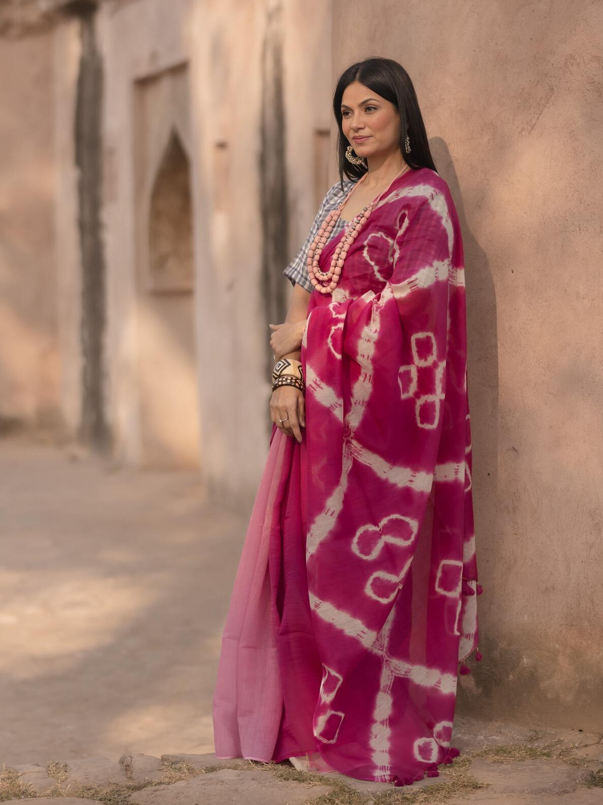 Shibori Fuschia Saree