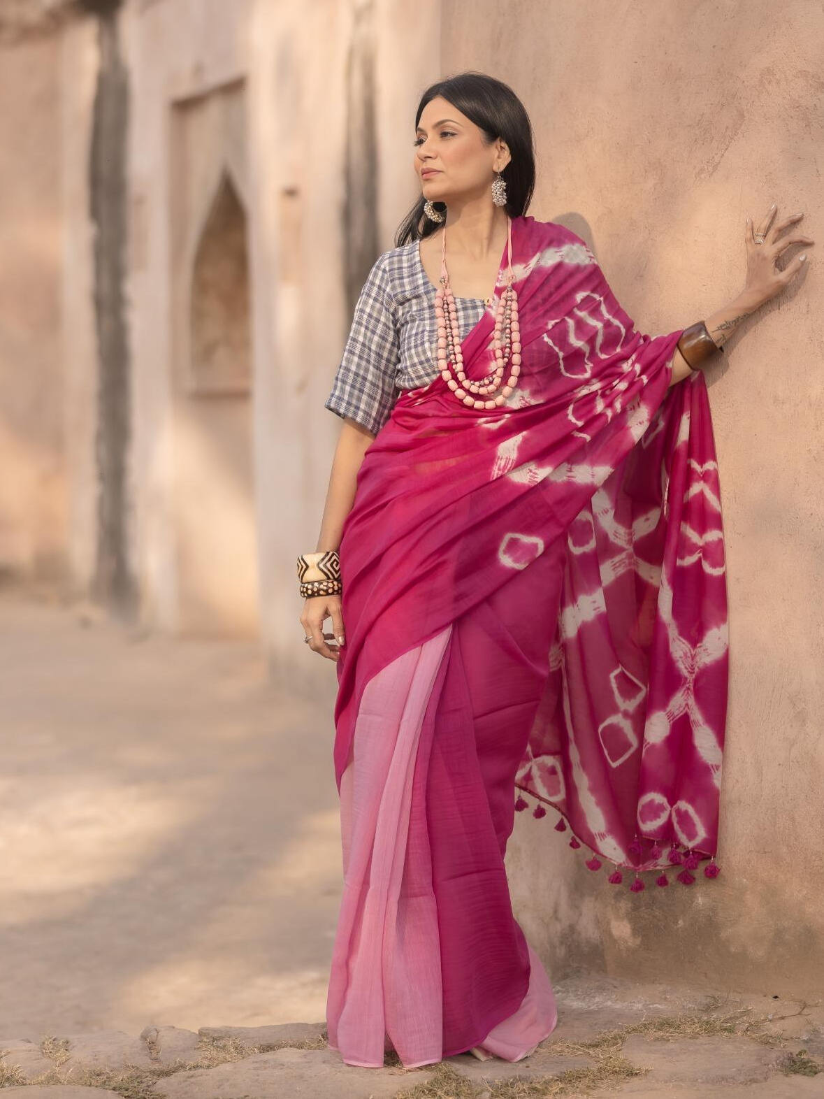 Shibori Fuschia Saree