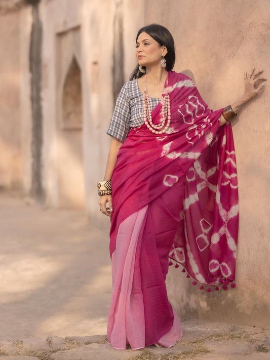 Shibori Fuschia Saree