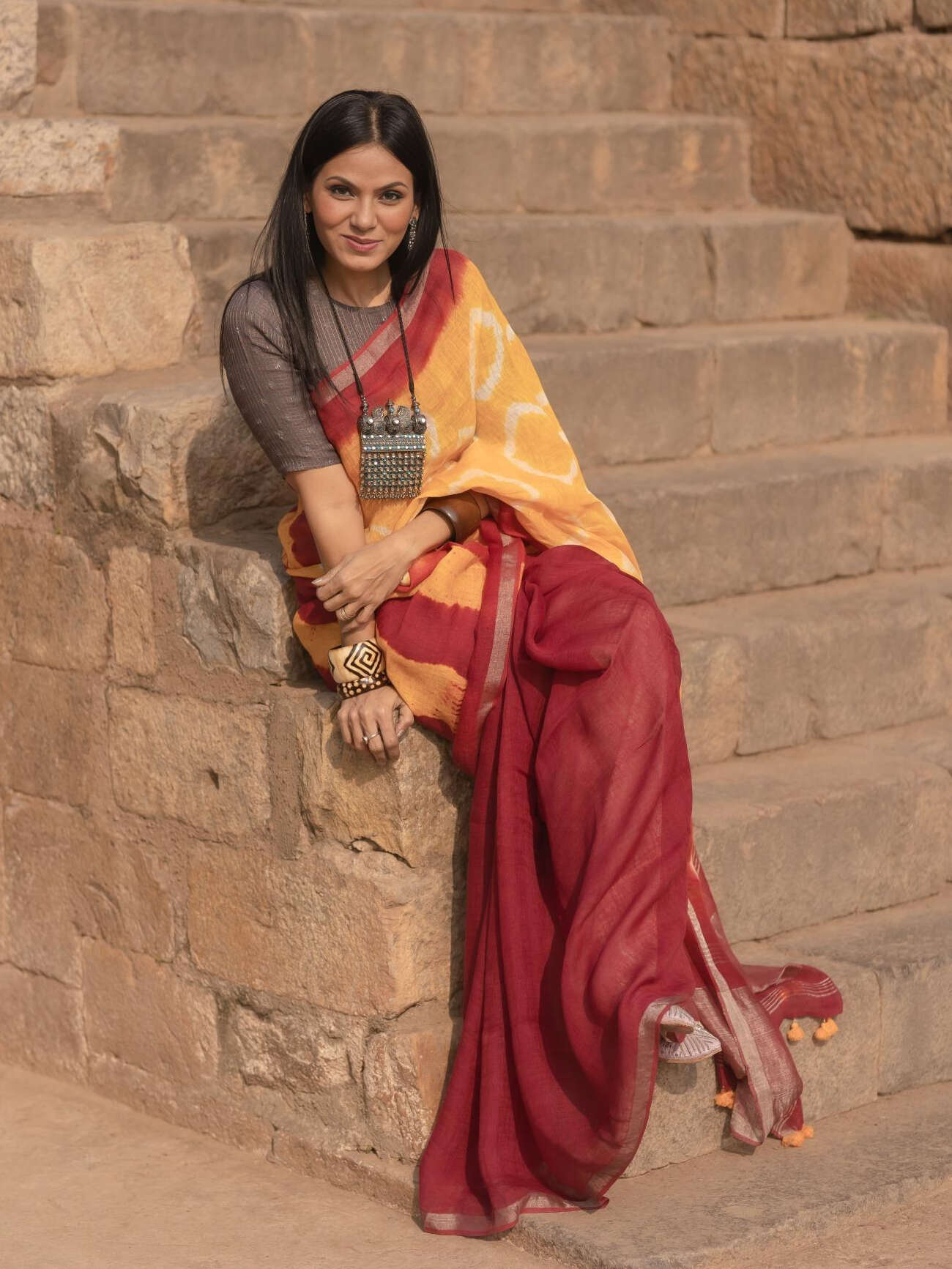 Shibori Maroon Saree