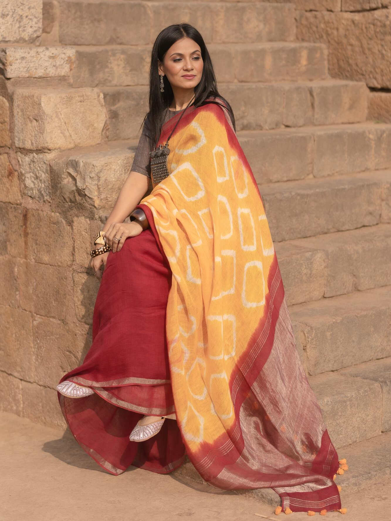 Shibori Maroon Saree