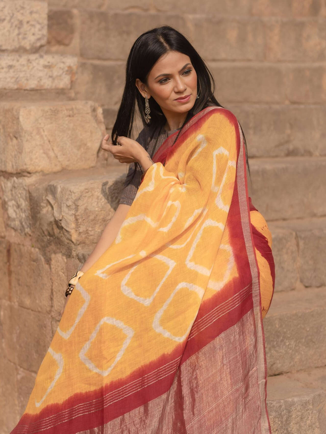 Shibori Maroon Saree
