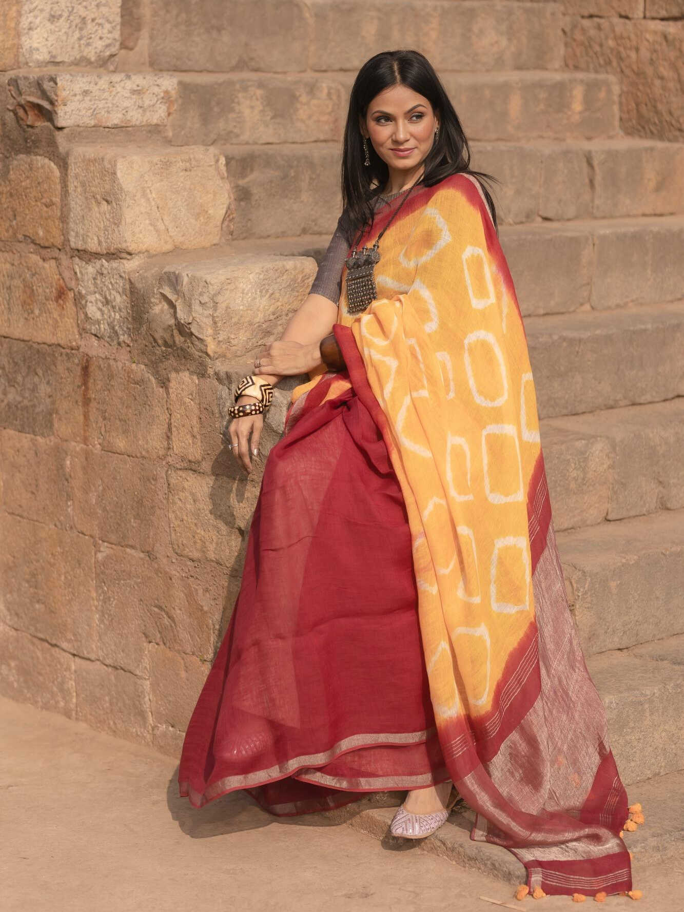 Shibori Maroon Saree