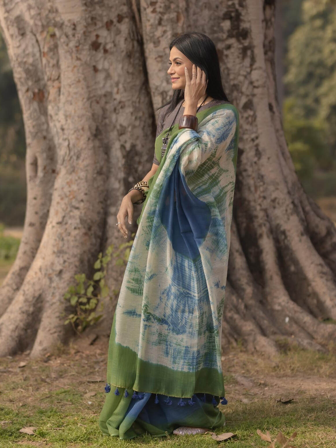 Shibori Green Blue Saree
