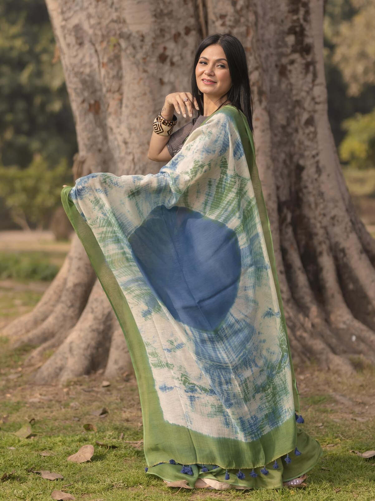 Shibori Green Blue Saree