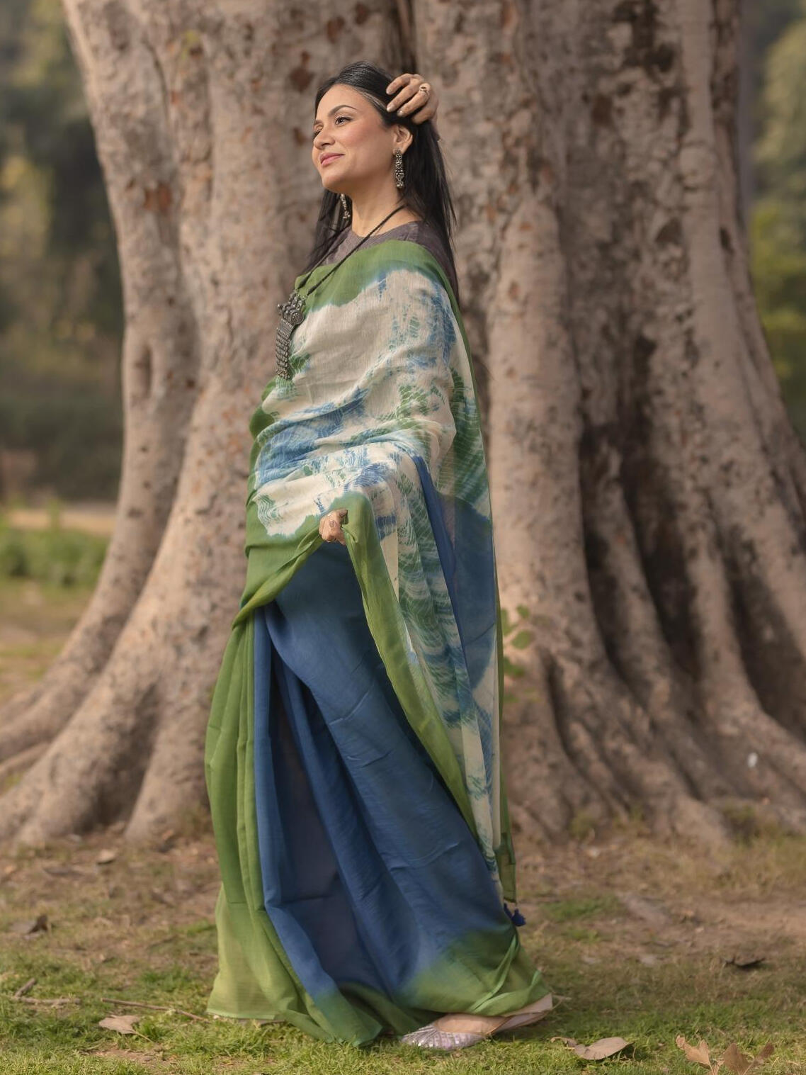 Shibori Green Blue Saree