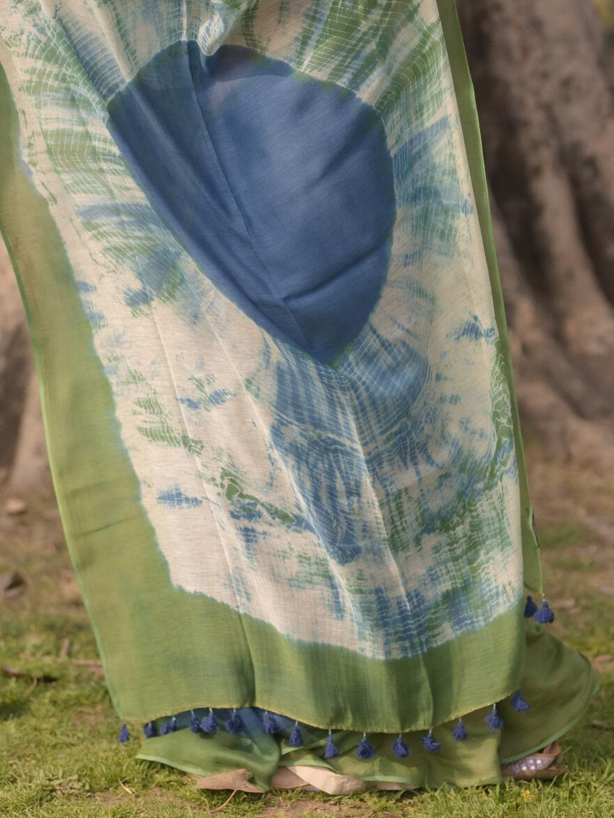 Shibori Green Blue Saree