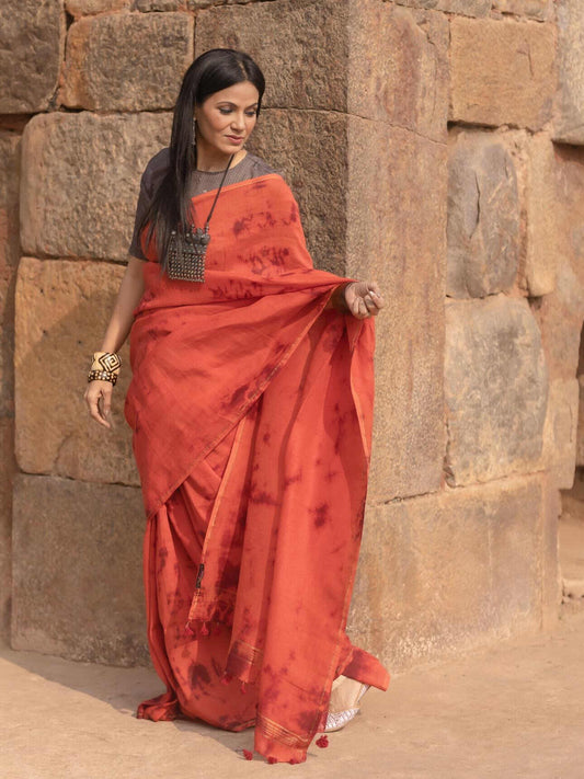 Shibori Rust Saree