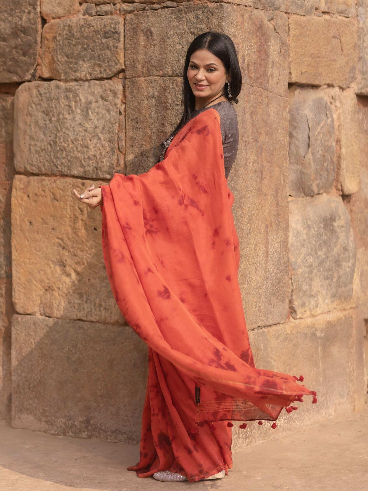 Shibori Rust Saree