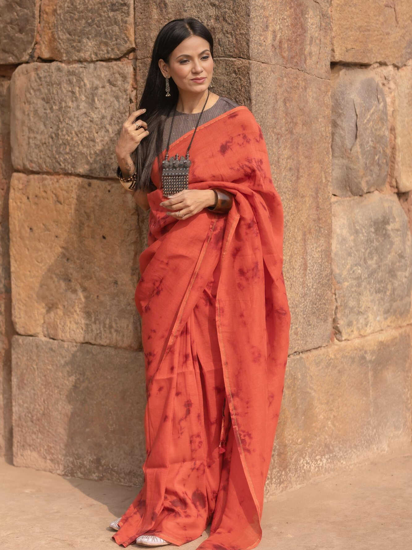 Shibori Rust Saree