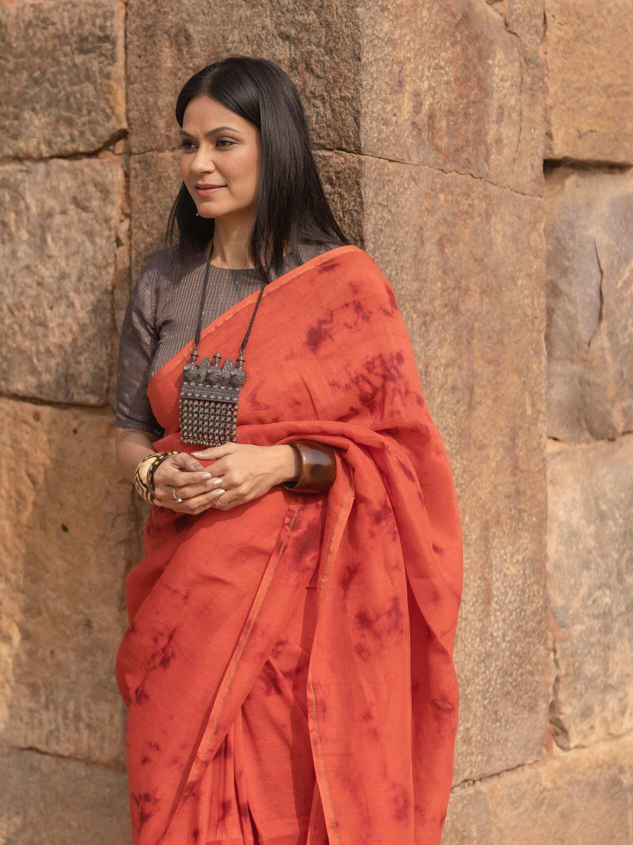 Shibori Rust Saree