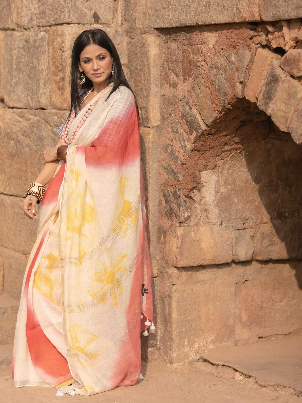 Shibori Coral Saree