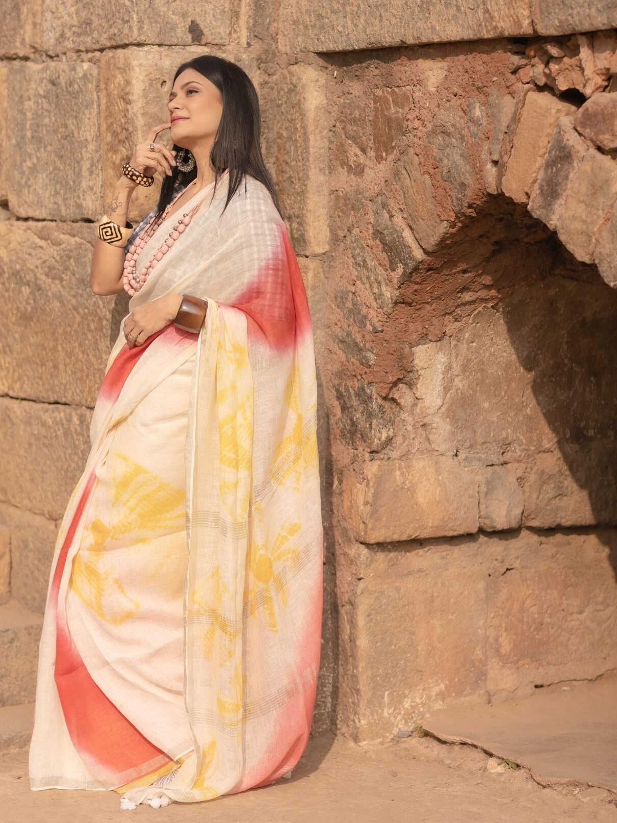 Shibori Coral Saree