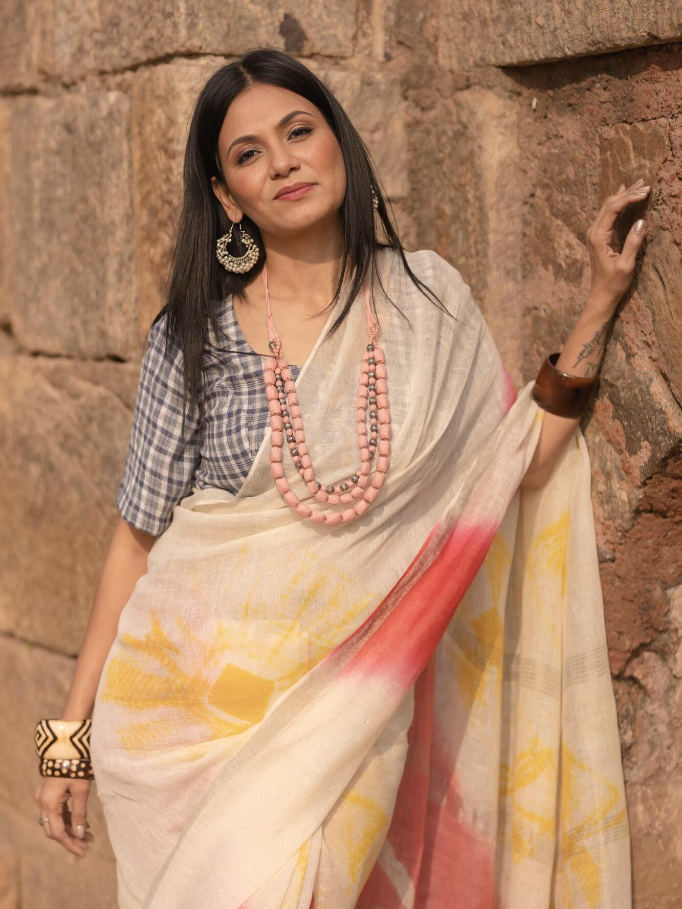 Shibori Coral Saree